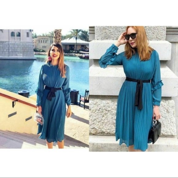 ZARA PLEATED JUMPSUIT DRESS BLUE NEW BRAND WITH TAGS SMALL - Picture 5 of 10